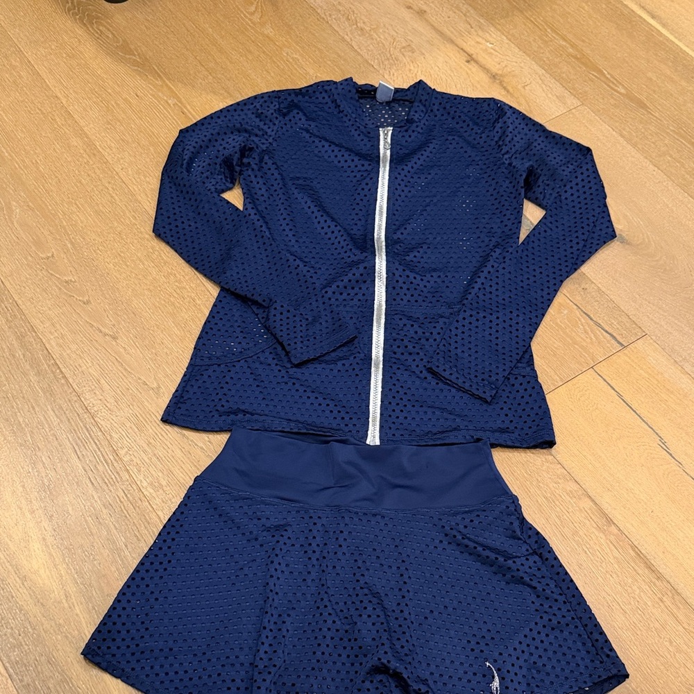 Navy Blue Activewear Set with Jacket and Shorts